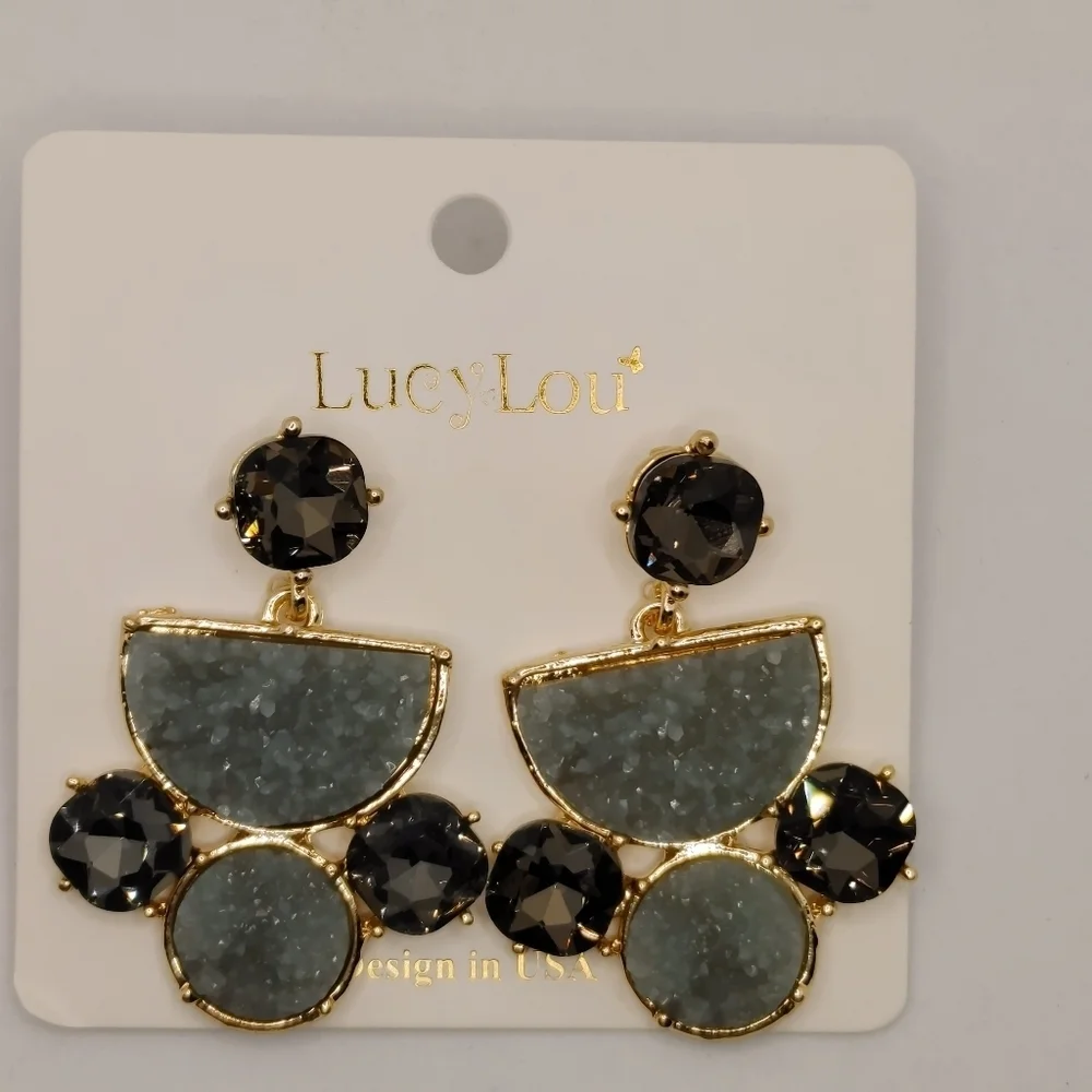 Grey Druzy Stone Drop Earrings - Picture 5 of 8